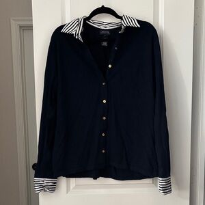 Lands' End Dark Blue Shirt with Striped Accents